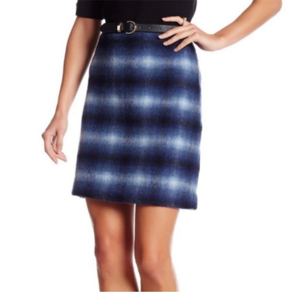 Catherine Malandrino Skirt Blue Wool Blend Brushed Plaid Tartan Size - 8 - Picture 3 of 14